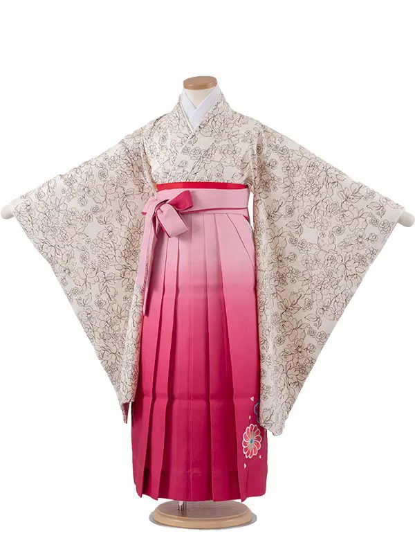 女児袴レンタル（6～7歳女の子） アイボリー グラデーション袴 A167