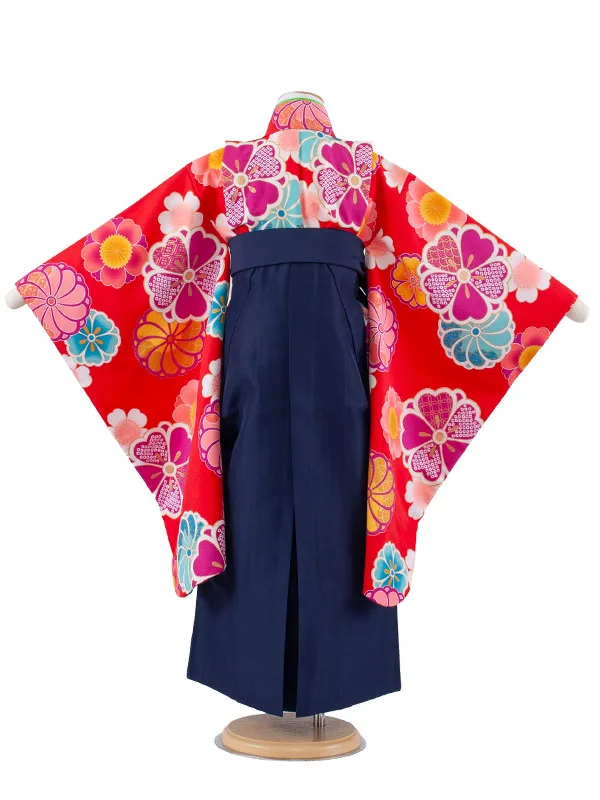 女児袴レンタル（7歳女の子） 赤地 ねじり菊 A169