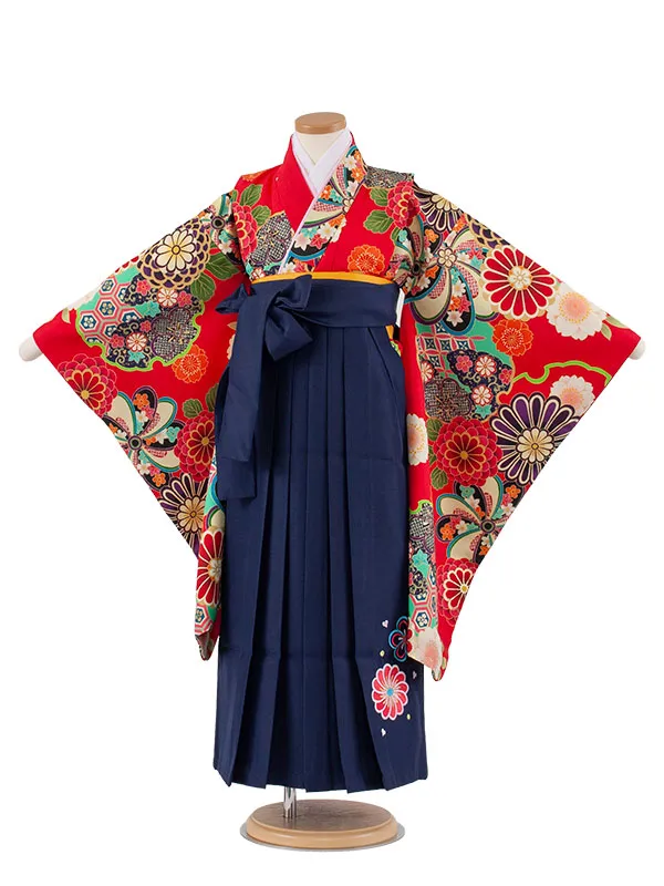 女児袴レンタル（7歳女の子） 赤地 菊 A170