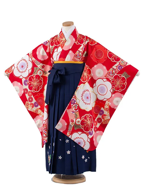 女児袴レンタル（6～7歳女の子） 赤地 梅 A173