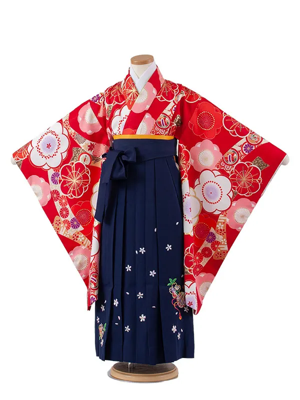 女児袴レンタル（6～7歳女の子） 赤地 梅 A173