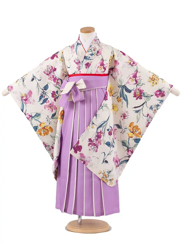 女児袴レンタル（6～7歳女の子） アイボリー 花柄 A176