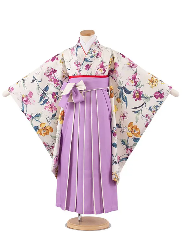 女児袴レンタル（6～7歳女の子） アイボリー 花柄 A176