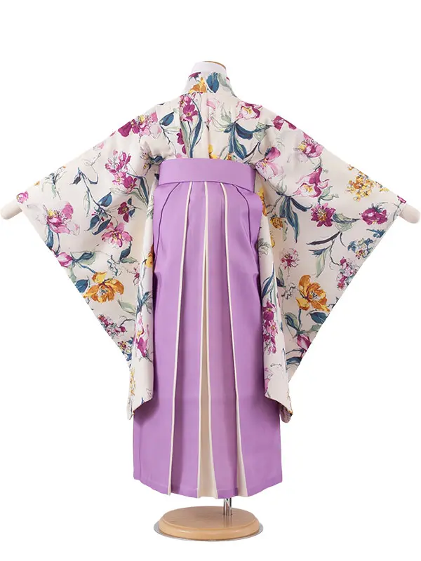 女児袴レンタル（6～7歳女の子） アイボリー 花柄 A176