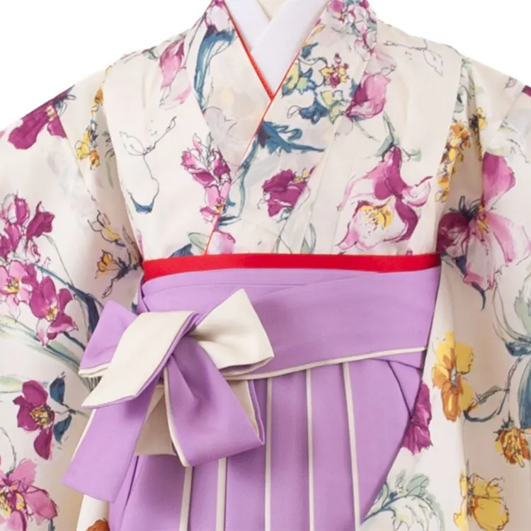 女児袴レンタル（6～7歳女の子） アイボリー 花柄 A176