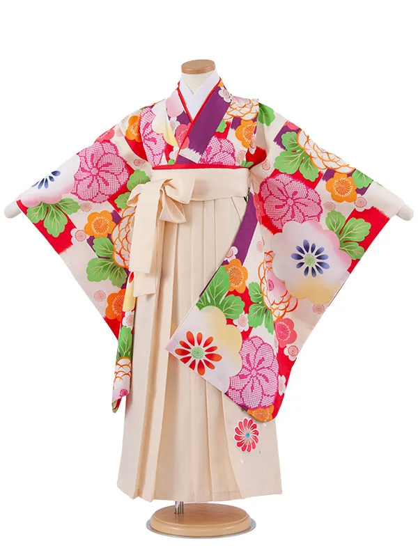 女児袴レンタル（7歳女の子） アイボリー 梅 A179