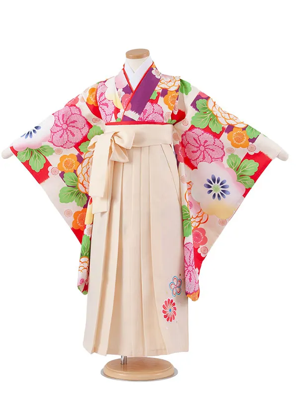 女児袴レンタル（7歳女の子） アイボリー 梅 A179