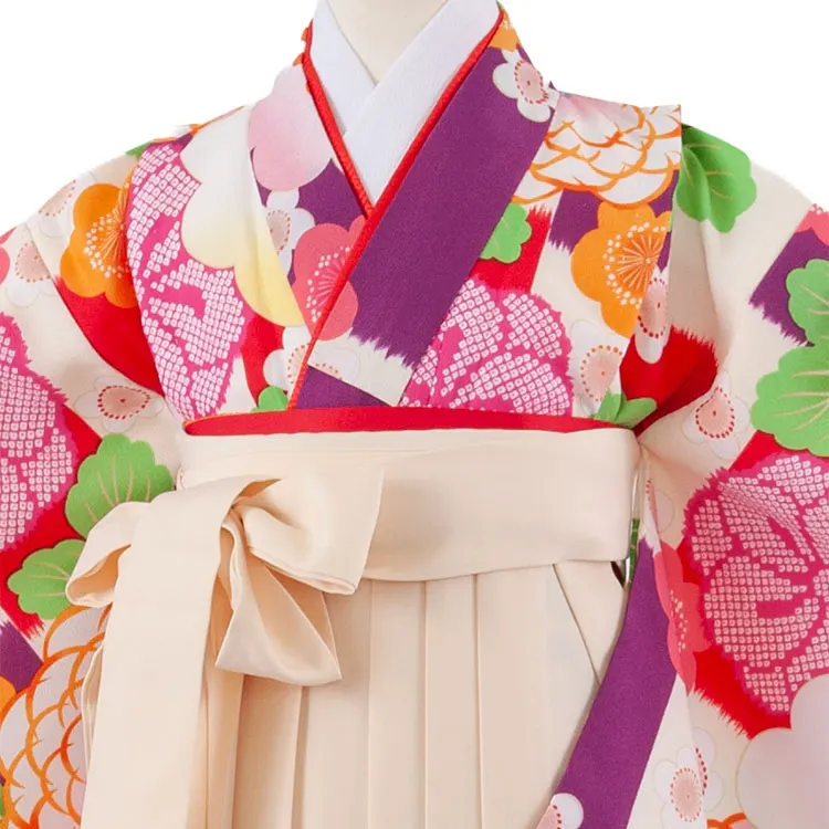 女児袴レンタル（7歳女の子） アイボリー 梅 A179