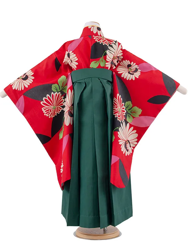 女児袴レンタル（7歳女の子） 赤地 菊 A181
