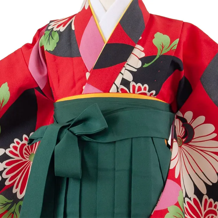 女児袴レンタル（7歳女の子） 赤地 菊 A181