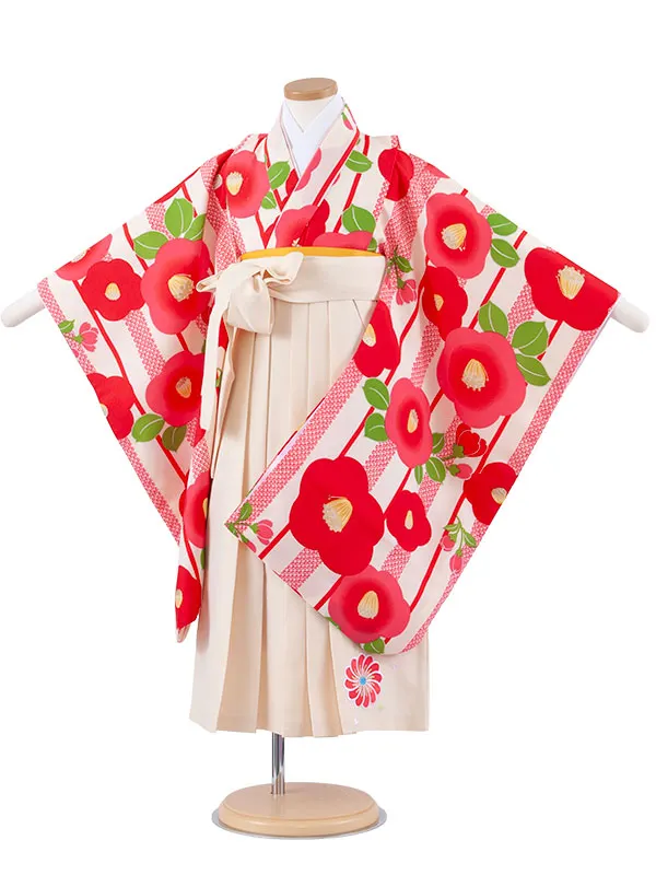 女児袴レンタル（5歳女の子） アイボリー 椿 A183