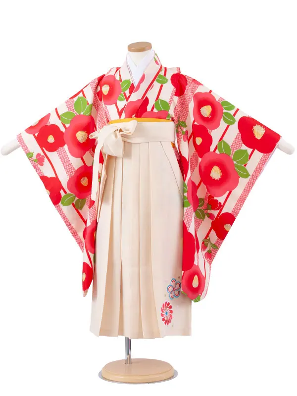 女児袴レンタル（5歳女の子） アイボリー 椿 A183