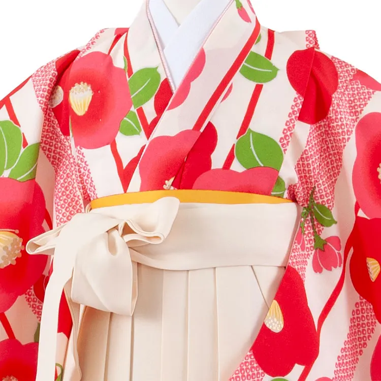 女児袴レンタル（5歳女の子） アイボリー 椿 A183