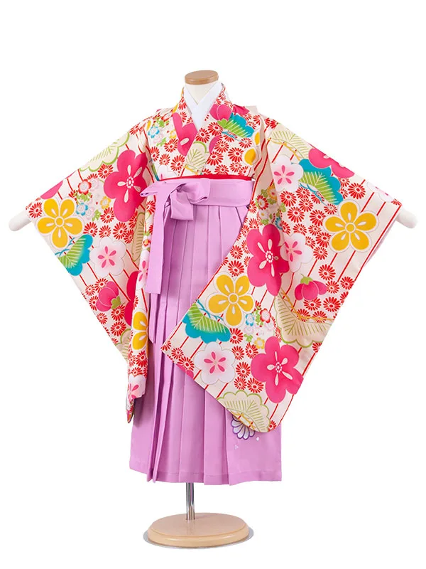 女児袴レンタル（5歳女の子） アイボリー 梅 A184