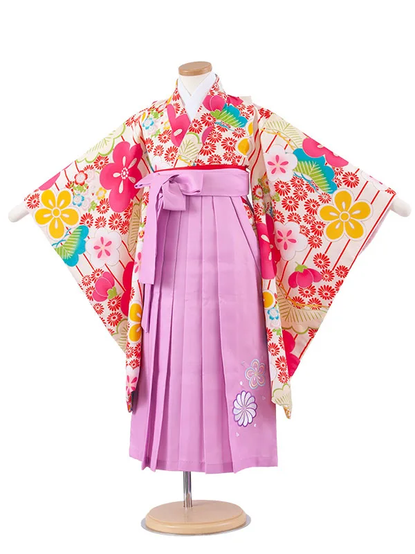 女児袴レンタル（5歳女の子） アイボリー 梅 A184