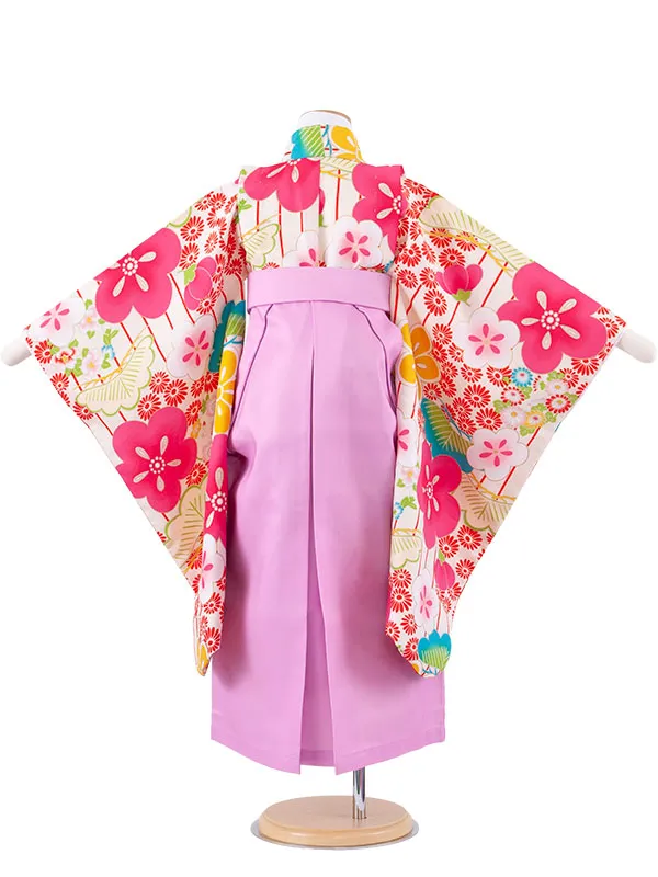 女児袴レンタル（5歳女の子） アイボリー 梅 A184