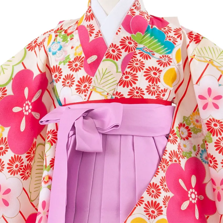 女児袴レンタル（5歳女の子） アイボリー 梅 A184