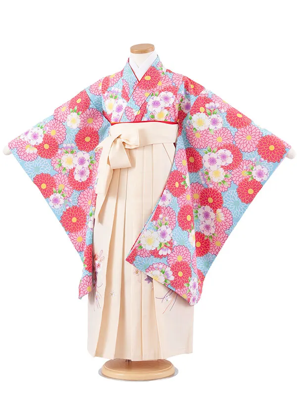 女児袴レンタル（7歳女の子） 空色 菊 A186