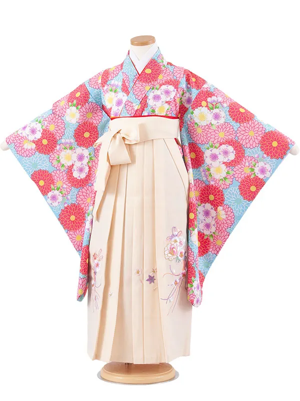 女児袴レンタル（7歳女の子） 空色 菊 A186