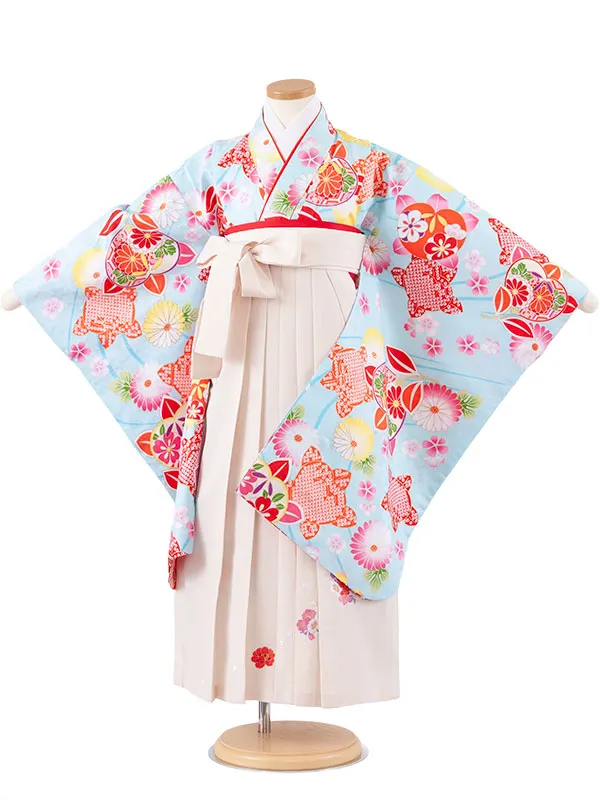 女児袴レンタル（7歳女の子） 空色 桜 A187