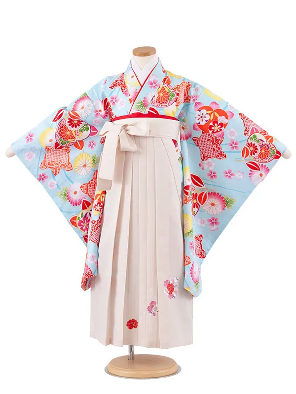 女児袴レンタル（7歳女の子） 空色 桜 A187