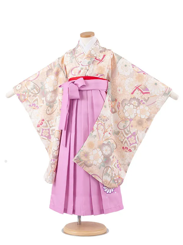女児袴レンタル（6～7歳女の子） ベージュ 桜 A189