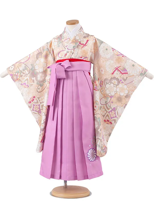 女児袴レンタル（6～7歳女の子） ベージュ 桜 A189