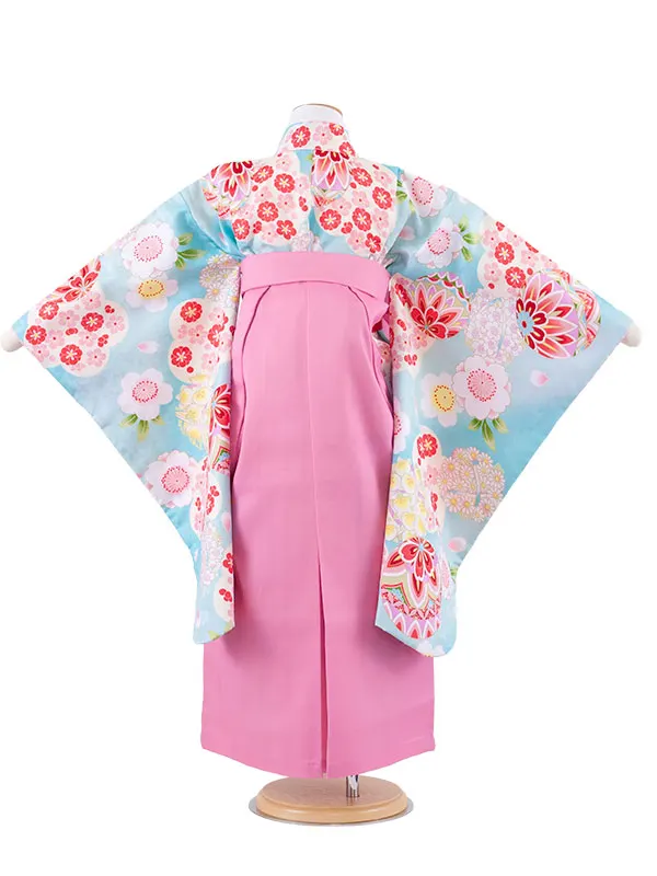 女児袴レンタル（7歳女の子） 空色 桜 A190