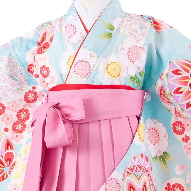 女児袴レンタル（7歳女の子） 空色 桜 A190