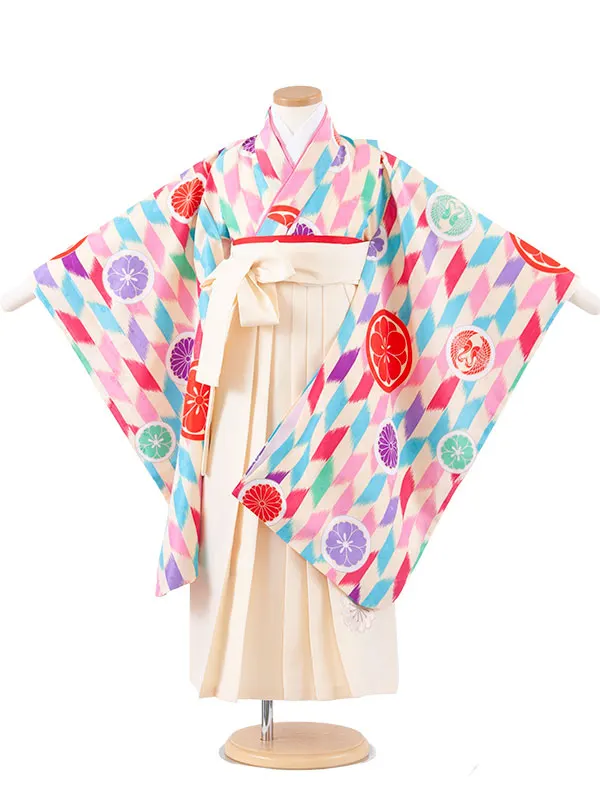 女児袴レンタル（6～7歳女の子） ベージュ 丸紋 A193