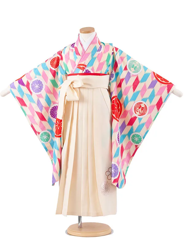 女児袴レンタル（6～7歳女の子） ベージュ 丸紋 A193