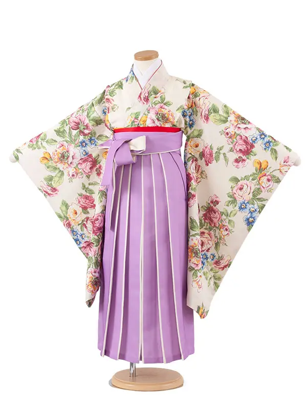 女児袴レンタル（7歳女の子） クリームベージュ 薔薇 A195