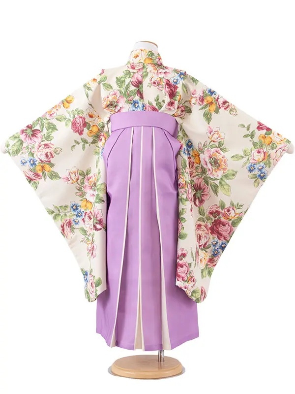 女児袴レンタル（7歳女の子） クリームベージュ 薔薇 A195