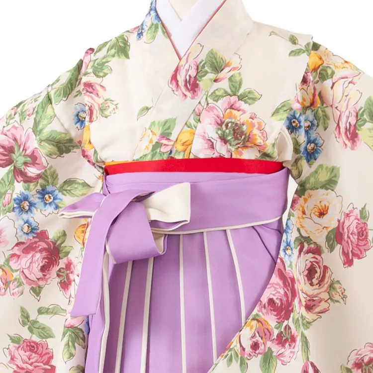 女児袴レンタル（7歳女の子） クリームベージュ 薔薇 A195