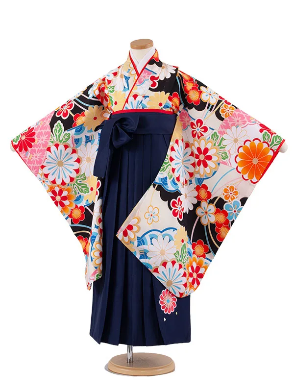 女児袴レンタル（7歳女の子） 白地 菊 A199