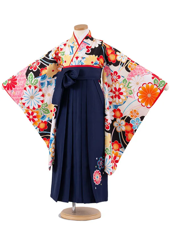 女児袴レンタル（7歳女の子） 白地 菊 A199