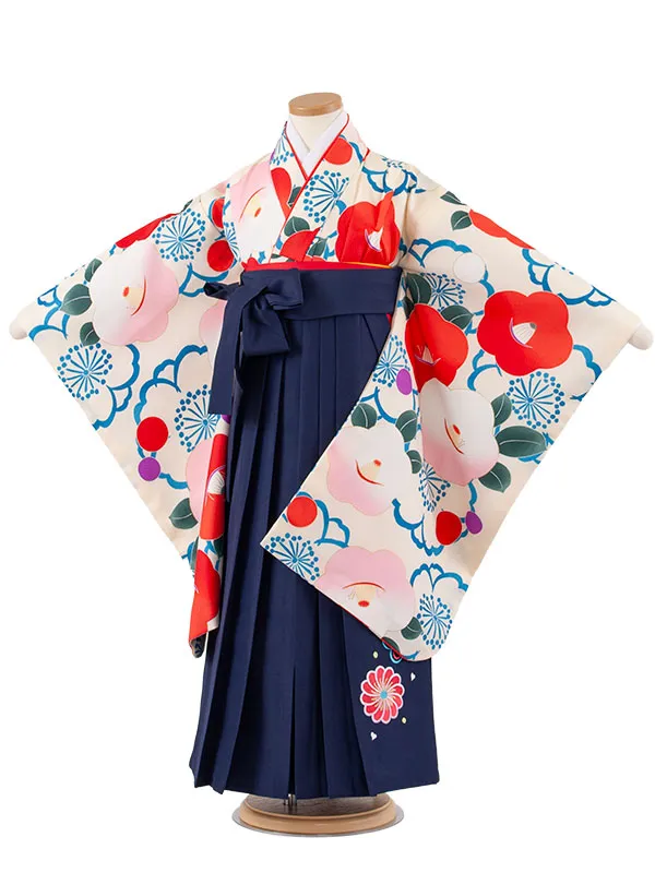 女児袴レンタル（7歳女の子） アイボリー 椿 A206