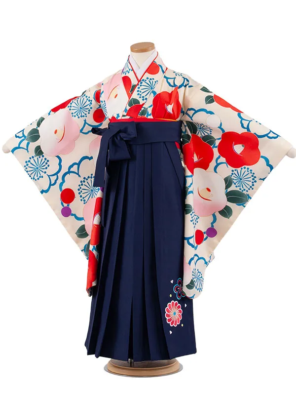 女児袴レンタル（7歳女の子） アイボリー 椿 A206