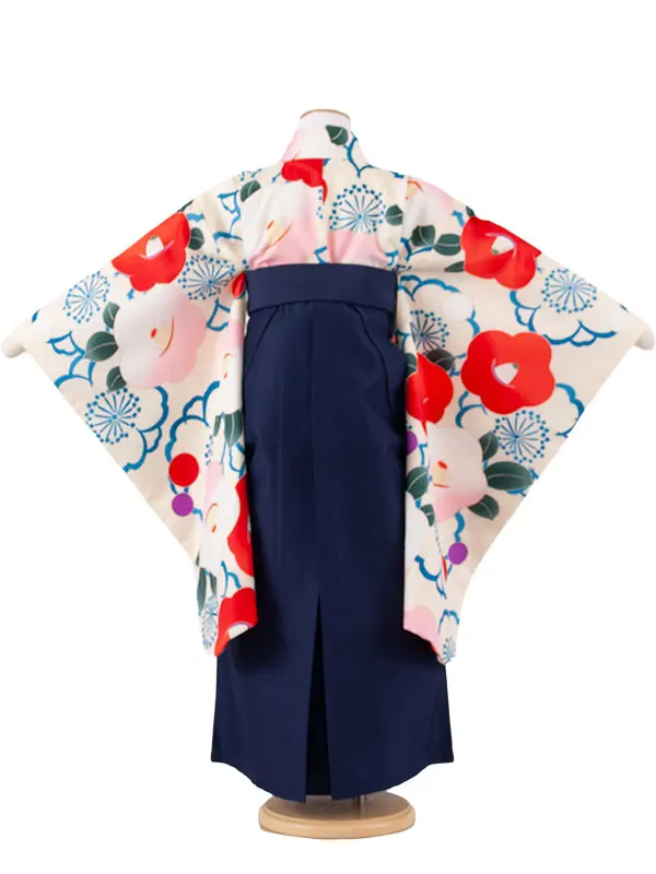 女児袴レンタル（7歳女の子） アイボリー 椿 A206