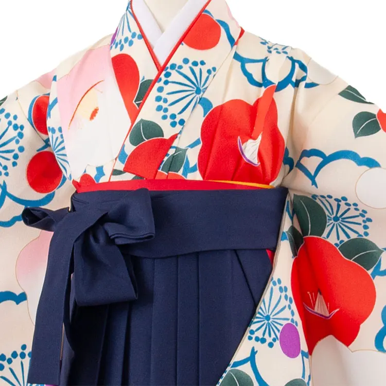 女児袴レンタル（7歳女の子） アイボリー 椿 A206