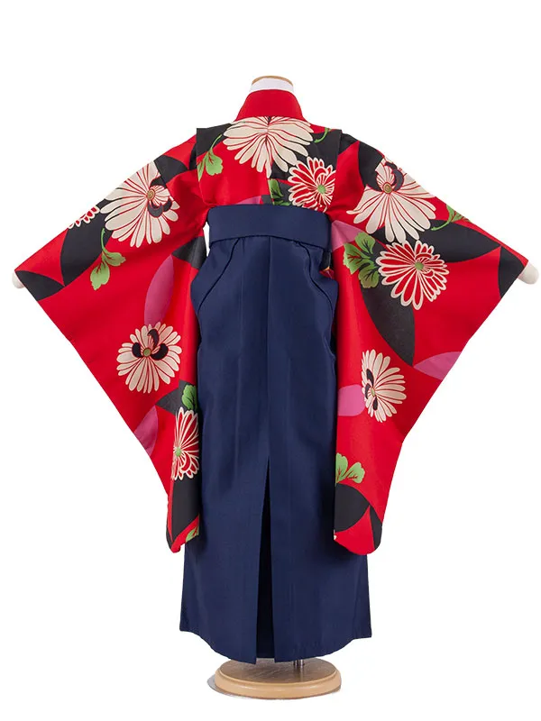 女児袴レンタル（7歳女の子） 赤地 菊 A207
