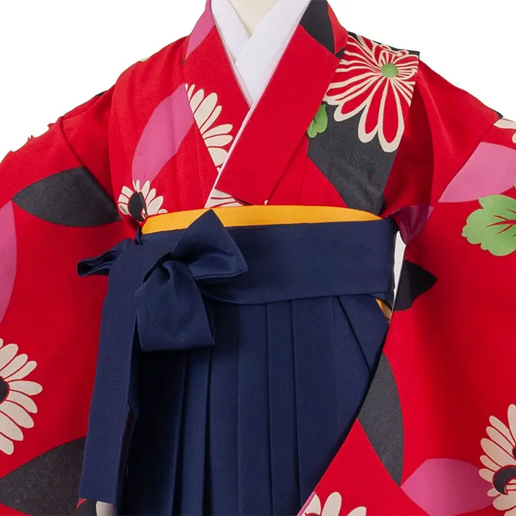 女児袴レンタル（7歳女の子） 赤地 菊 A207