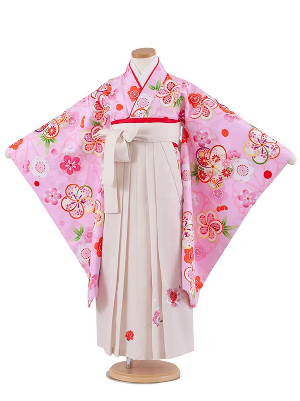 女児袴レンタル（7歳女の子） ピンク ねじり梅 A208