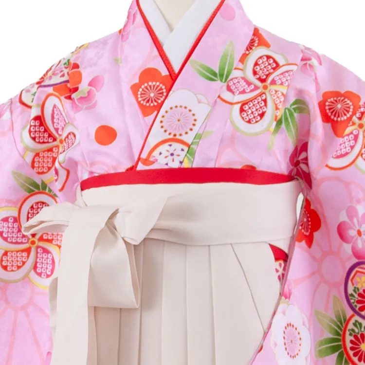 女児袴レンタル（7歳女の子） ピンク ねじり梅 A208