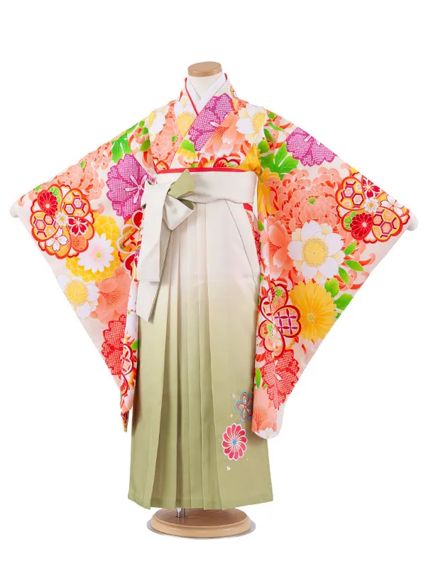 女児袴レンタル（7歳女の子） オフホワイト 桜 梅 A209