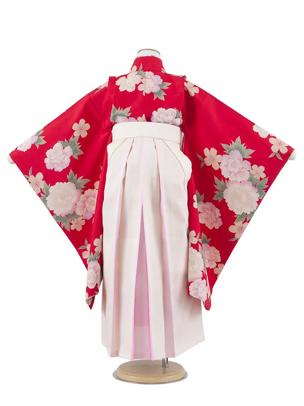 女児袴レンタル（7歳女の子） 赤地 牡丹 A210