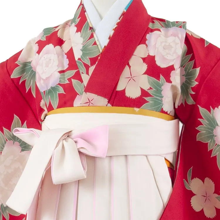 女児袴レンタル（7歳女の子） 赤地 牡丹 A210
