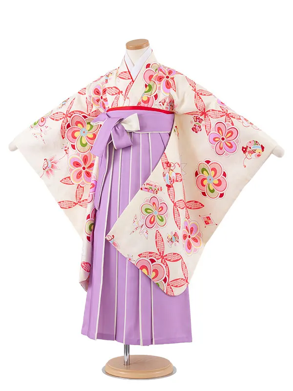 女児袴レンタル（7歳女の子） クリーム ねじり梅 A211