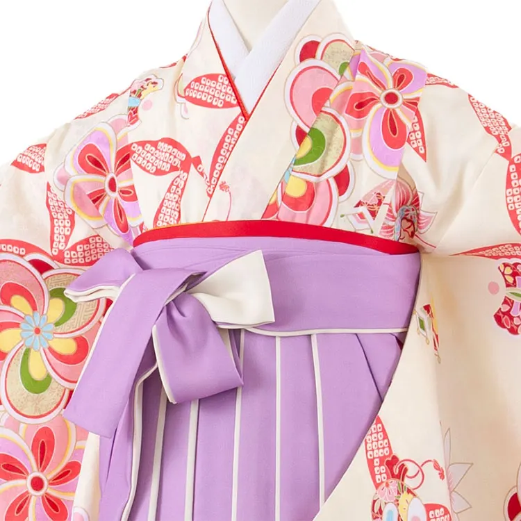 女児袴レンタル（7歳女の子） クリーム ねじり梅 A211