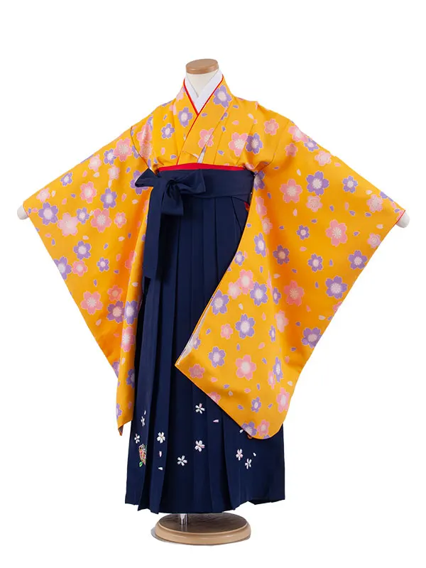 女児袴レンタル（7歳女の子） 山吹色 桜 A214